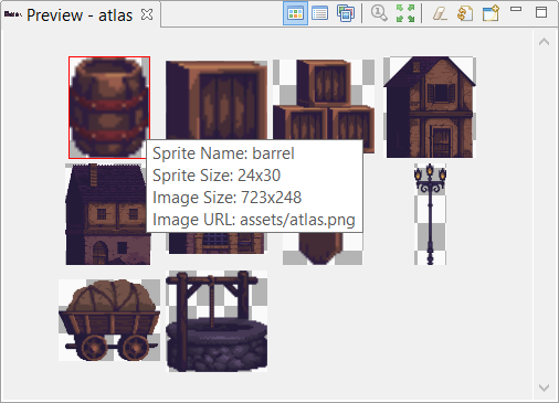 Atlas preview, sorted sprites