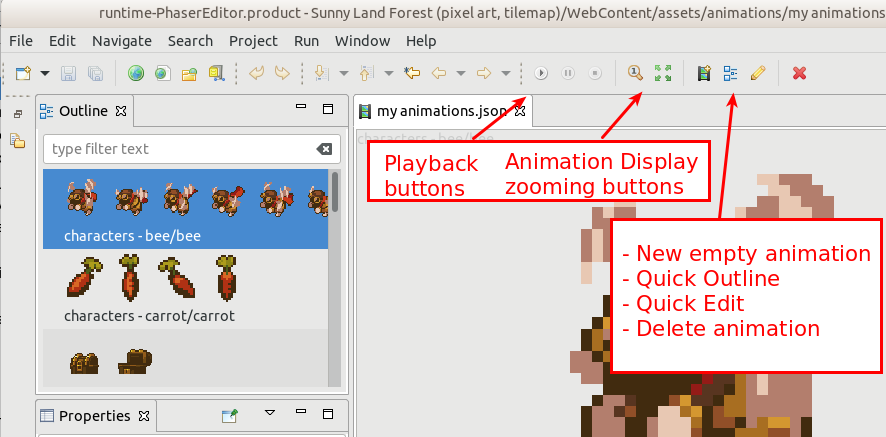 Animations editor toolbar