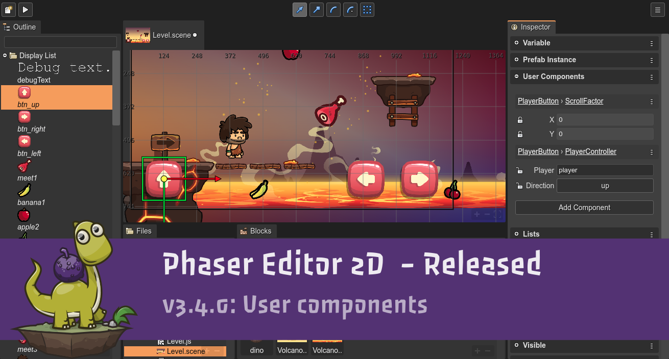 Phaser Editor 2D v3.4.0 released. Welcome User Components.