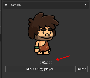 Texture section shows the size of the image