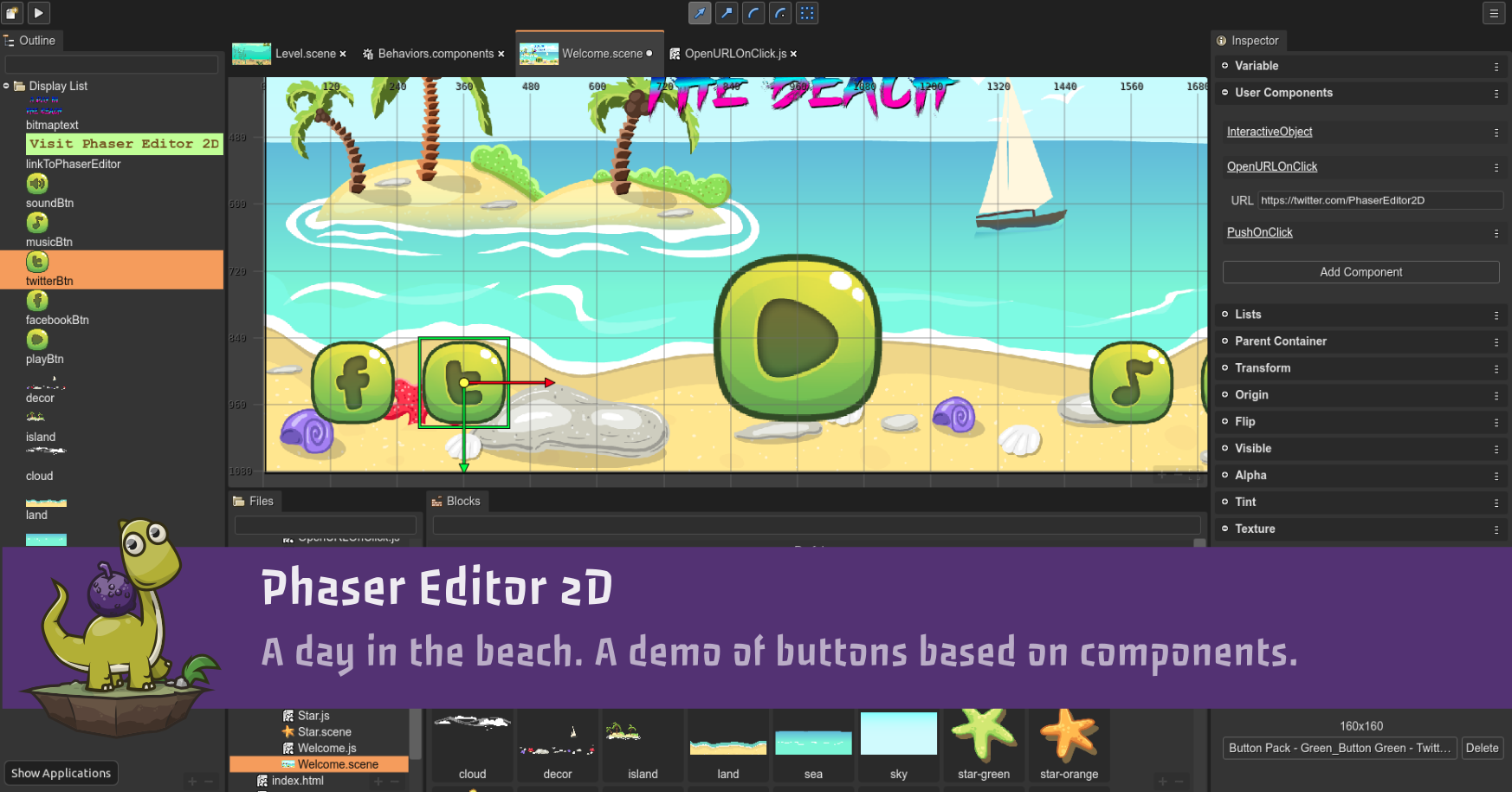 [Tutorial] A day in the beach. A demo of buttons based on components.