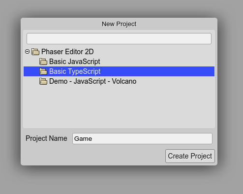 Create TypeScript Phaser Editor 2D project 