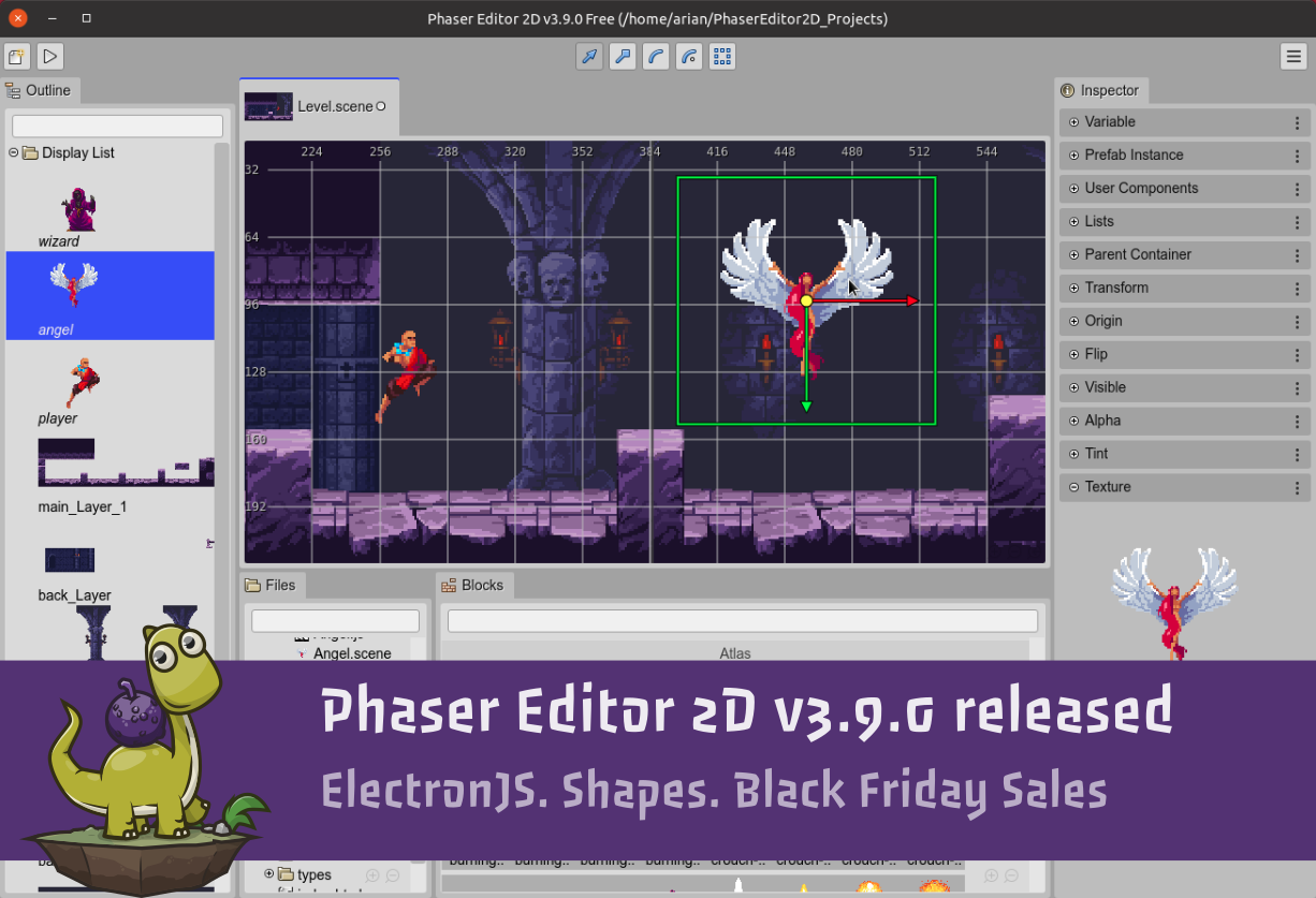 Phaser Editor 2D v3.9.0 released! Black Friday 50% off sales & ElectronJS!