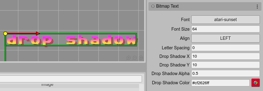 Bitmap text drop shadow properties