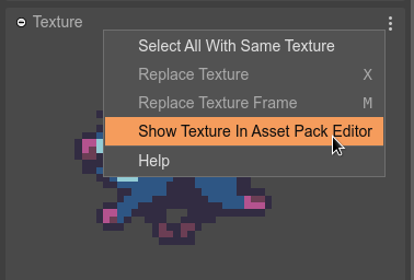 Open object's texture in the Asset Pack Editor
