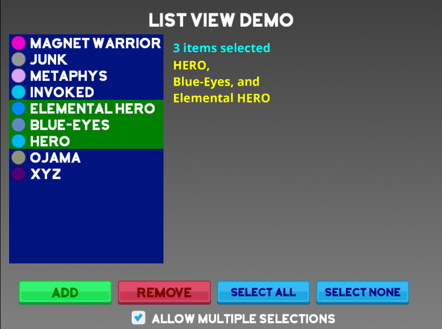 List view demo screenshot