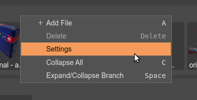 Settings option in Asset Pack editor context menu