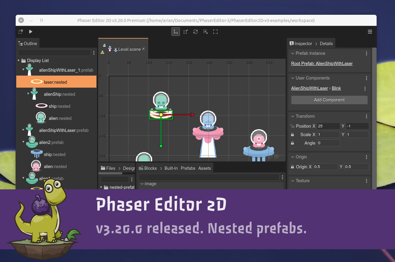 Phaser Editor 2D v3.20.0 released. Welcome nested prefabs!