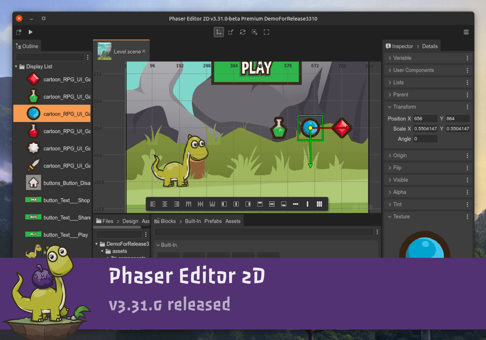 Phaser Editor 2D v3.31.0 released.