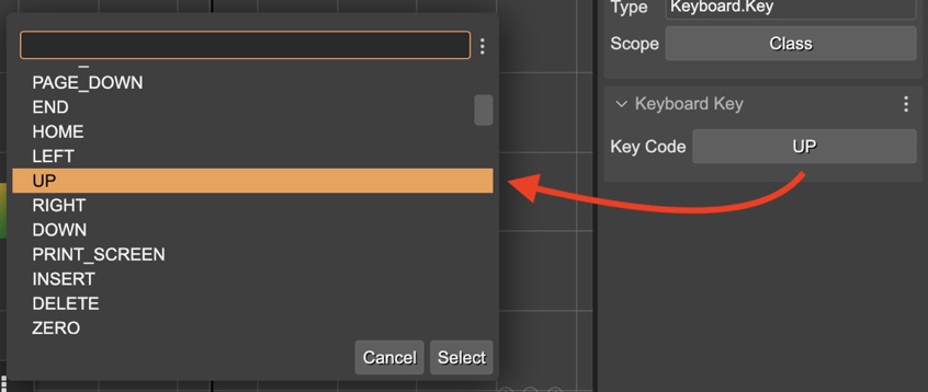 KeyCode selection dialog