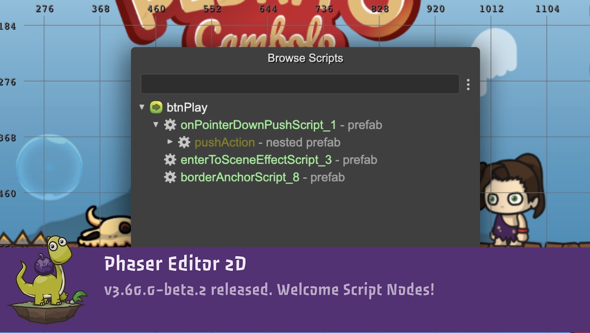 Finally, Script Nodes! Phaser Editor 2D v3.60 Beta 2 released.