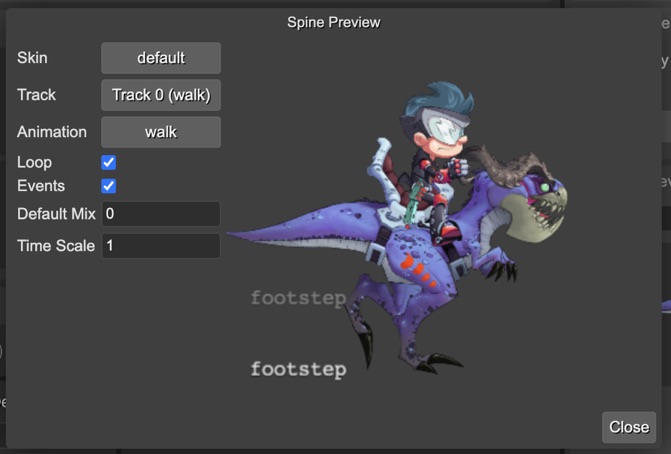 Spine animations preview in Asset Pack editor