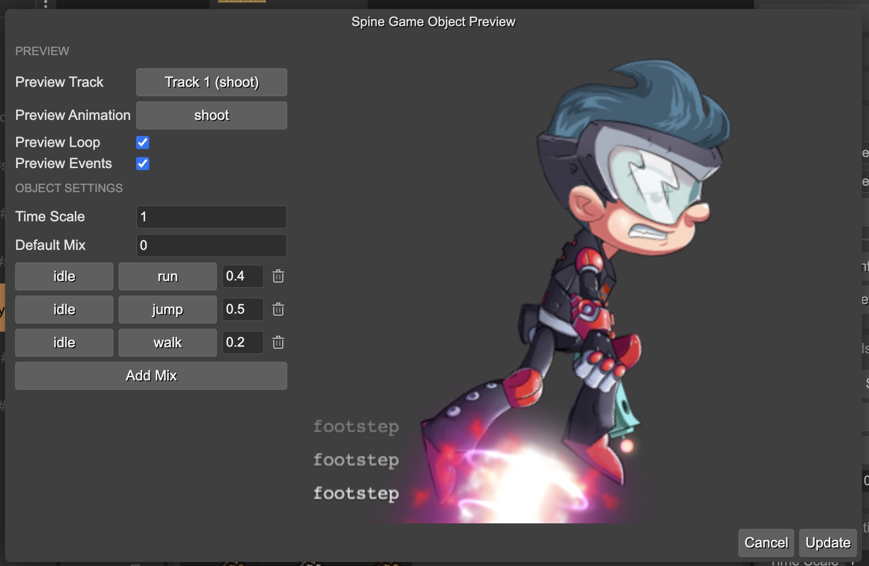 Spine game object preview