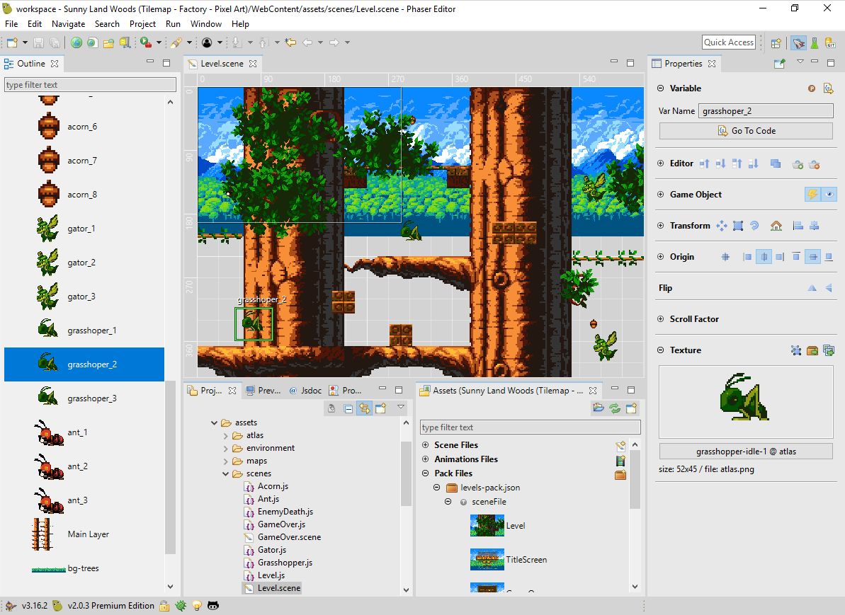 Sunny Land Woods in Phaser Editor 2D