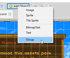 Add Object menu shows Group option