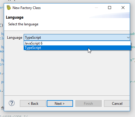 TypeScript option in the New Factory Class File