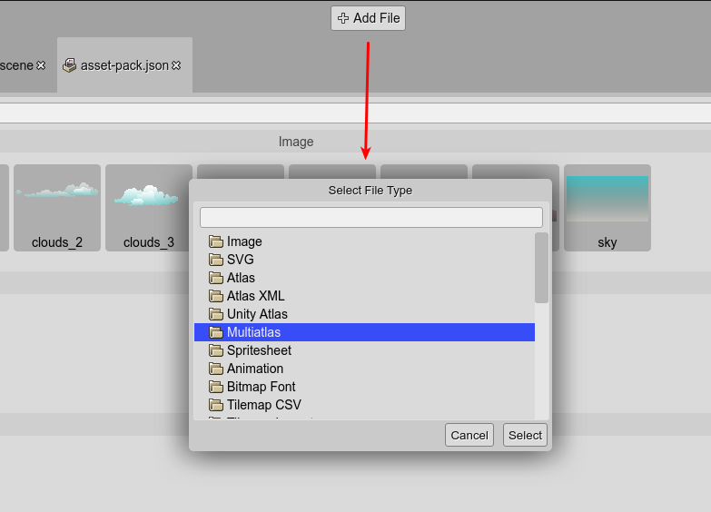 Add file to pack editor