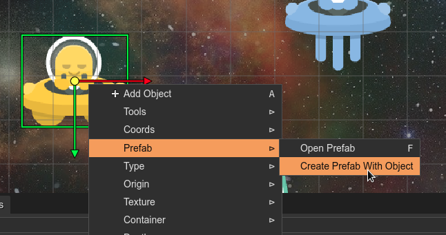 Create prefab with object menu option