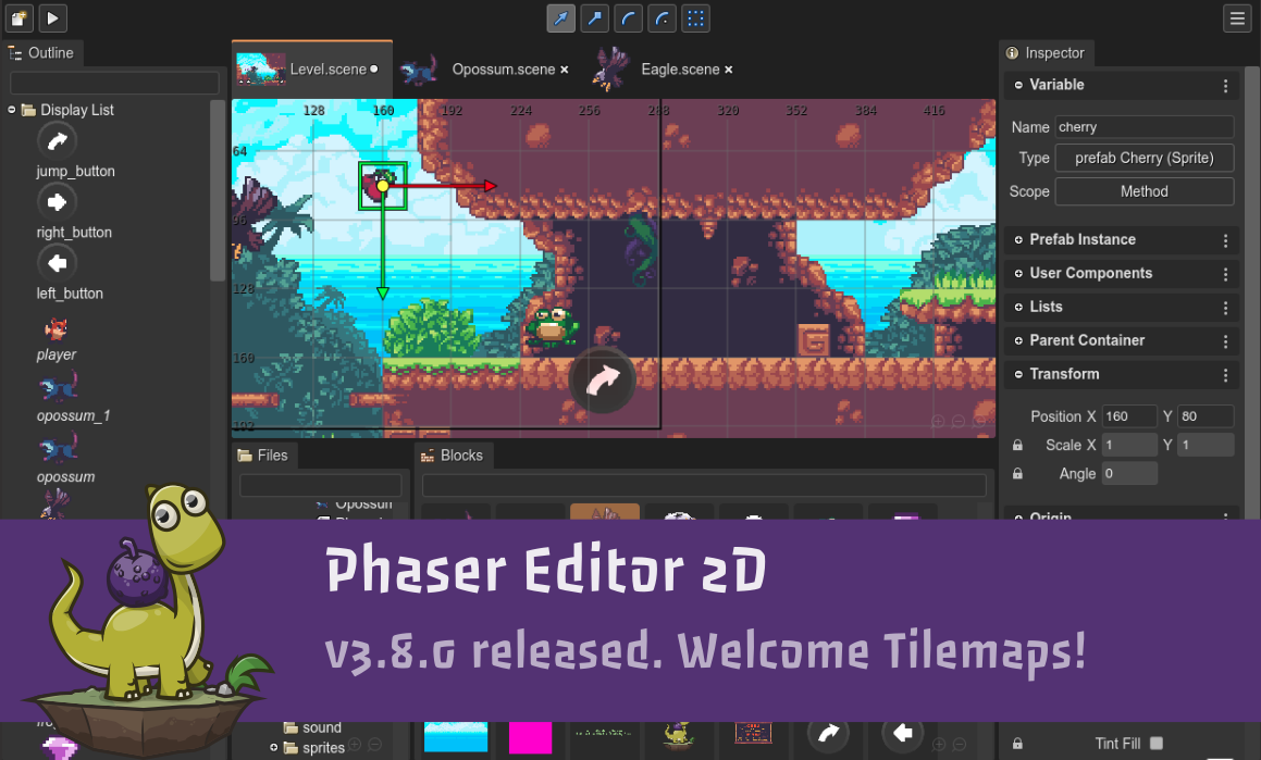 Phaser Editor 2D v3.8.0 released! Welcome Tilemaps!